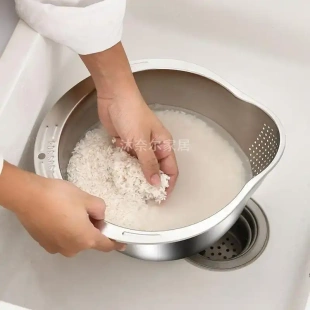 20元 食品级厨房淘米304不锈钢家用水盆多功能沥水细孔洗米洗菜10