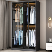 衣柜家用小户型定制实木组合卧室玻璃儿童轻奢出租房推拉门大衣橱