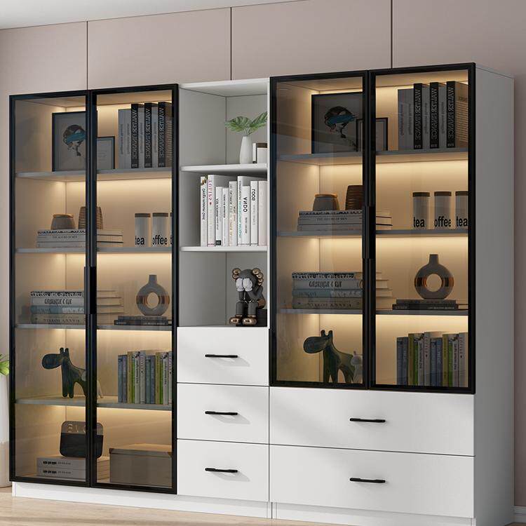 金斗实木简约玻璃定制家用书柜