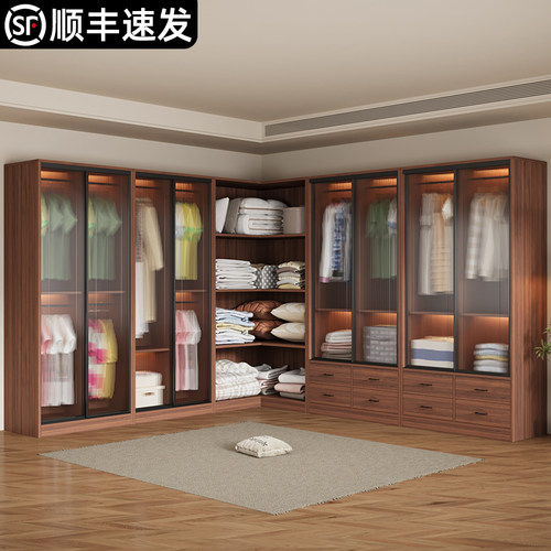 衣柜卧室家用定制推拉门长虹玻璃柜子小户型组合中古衣帽架大衣橱