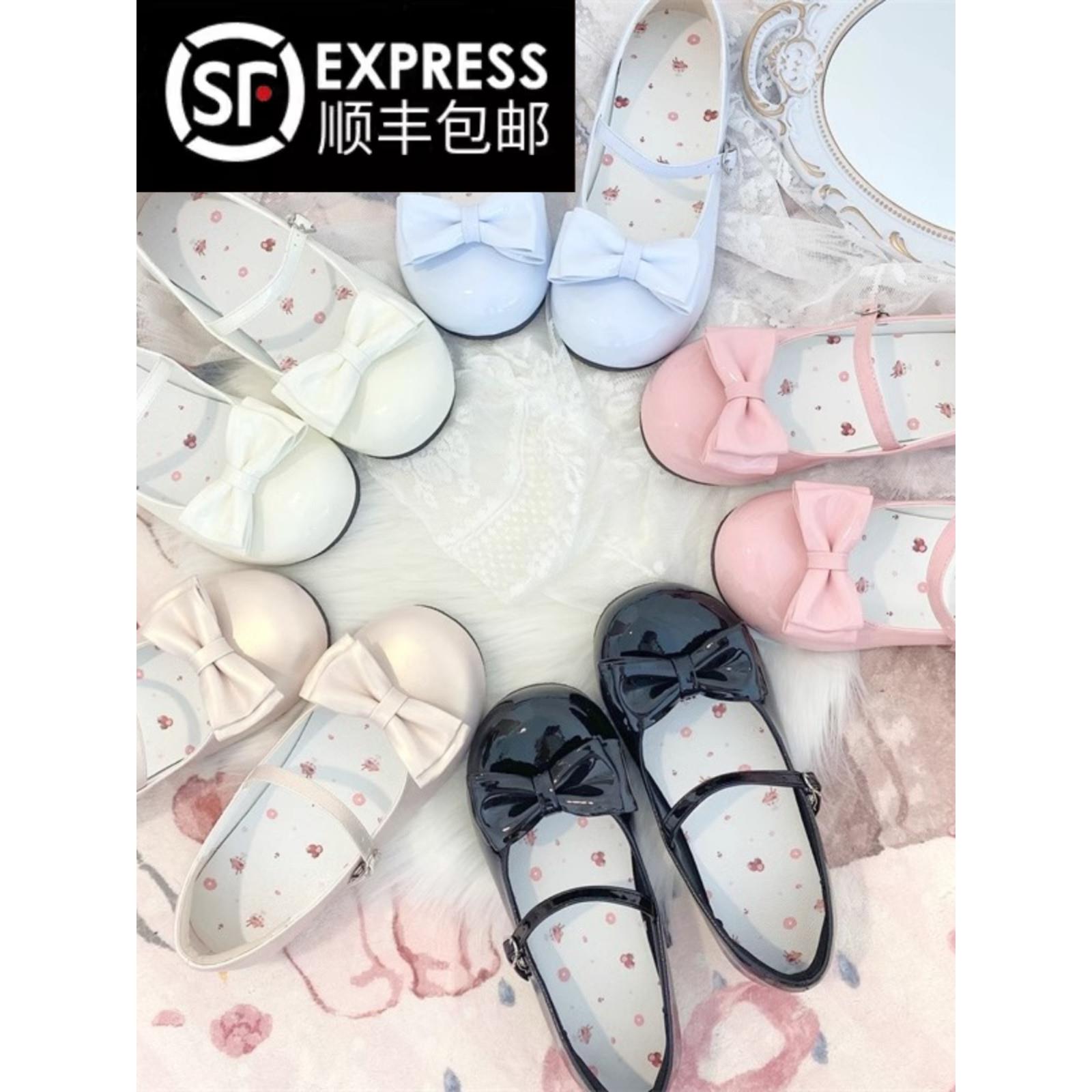 甜心结原创可爱百搭蝴蝶结lo鞋圆头平底鞋Lolita软底单鞋学生鞋子