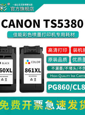 变彩PG860XL黑色墨盒 CL861XL彩色墨盒适用于佳能喷墨打印机 canon TS5380墨水 佳能墨盒TS5380 加墨版 连喷