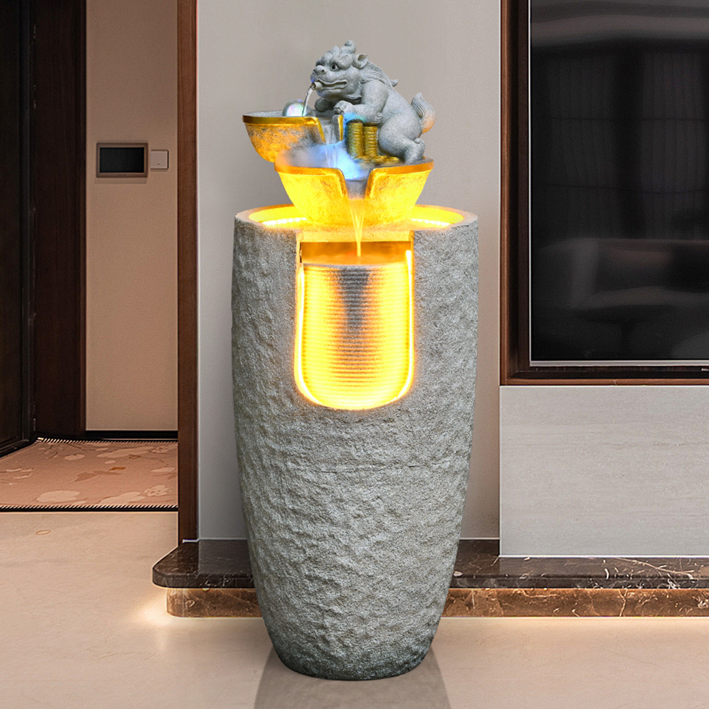 貔貅流水摆件循环水时来运转客厅玄关落地招财风水轮乔迁开业送礼
