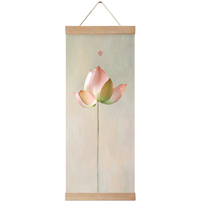 中式装饰画客厅玄关荷花挂轴画