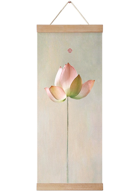 中式装饰画客厅玄关荷花挂轴画