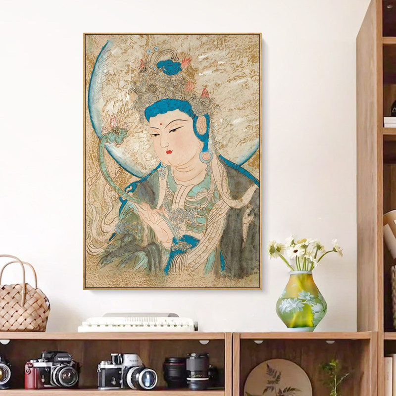 新中式敦煌佛像普贤菩萨壁画装饰画玄关高级感小众艺术复古挂画