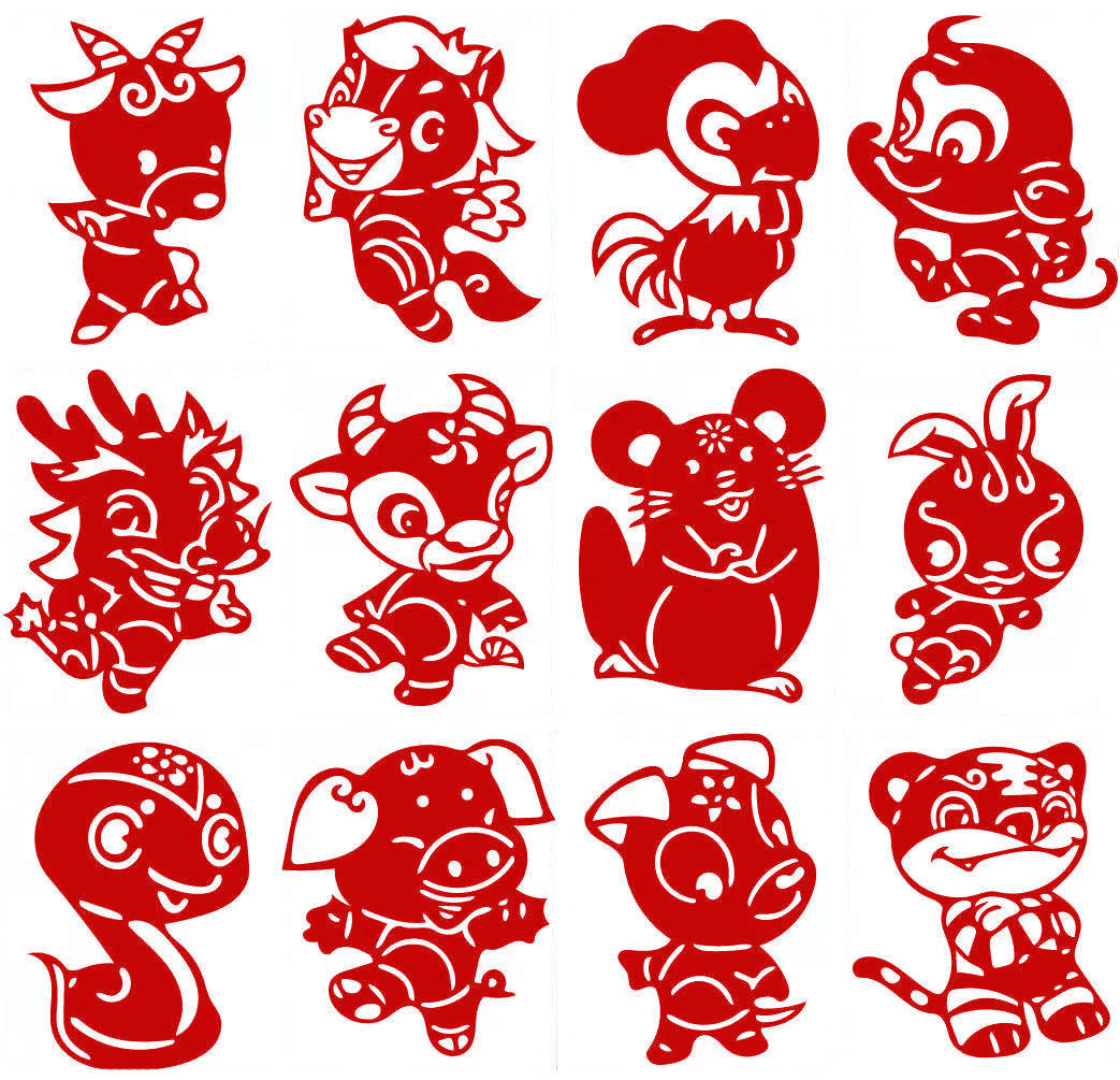 红色十二生肖手工儿童剪纸图样刻纸图案练习素材电子版成品图包邮