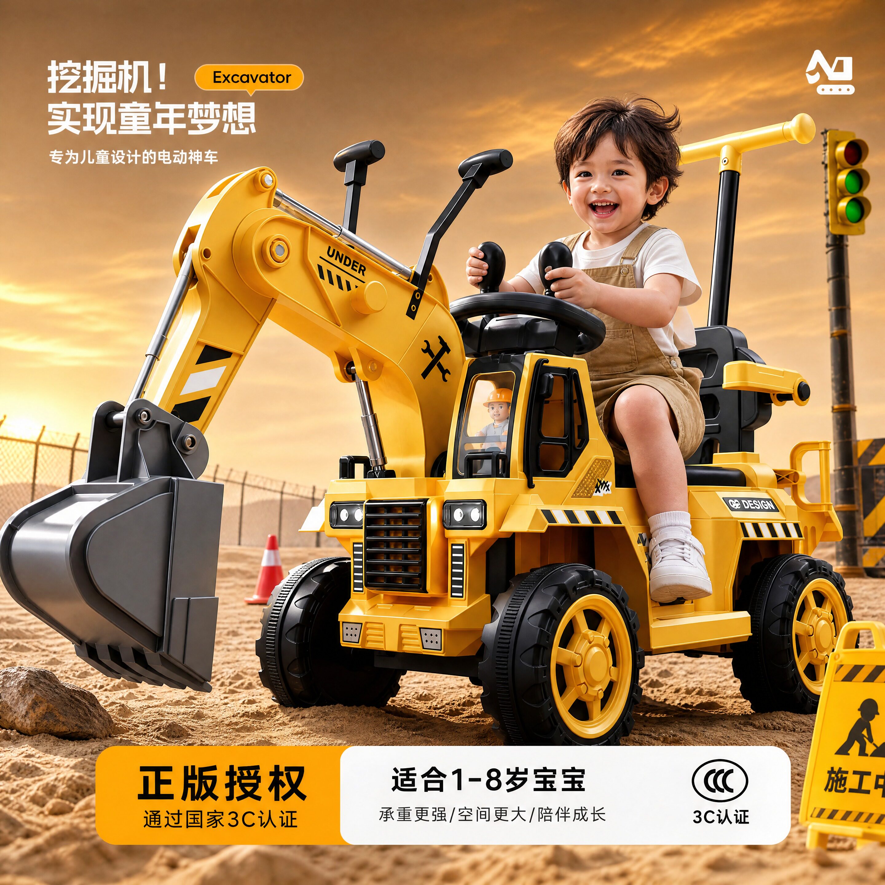 新款儿童玩具可坐遥控电动挖掘机