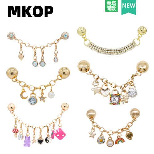 Mkop洞洞鞋配饰金属彩色链条鞋花