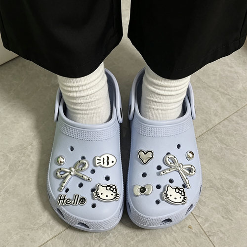 MKOP洞洞鞋配饰高级感鞋扣配件甜酷银色猫咪鞋花适配Cross/Crocs