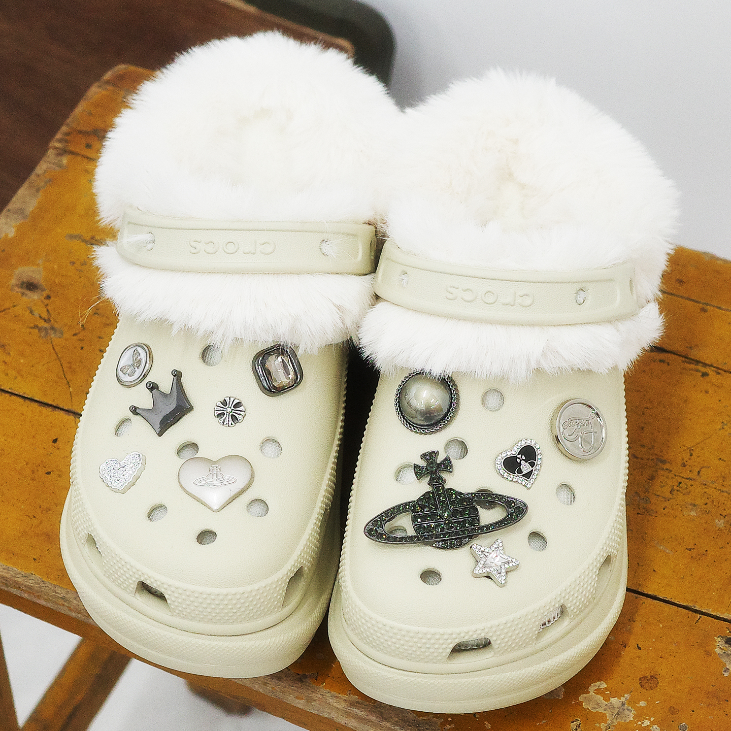 Mkop毛绒洞洞鞋内胆棉可拆卸配饰加绒泡芙云朵适配Cross/Crocs