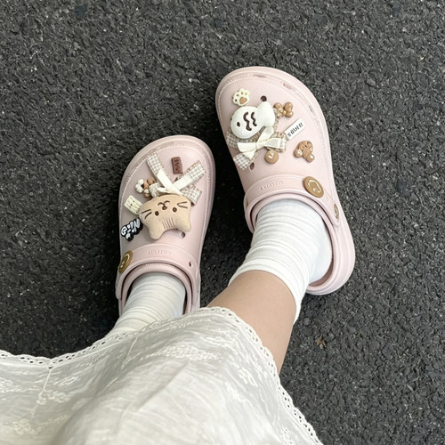 MKOP洞洞鞋配饰高级感鞋扣配件毛绒猫咪小狗鞋花适配Cross/Crocs