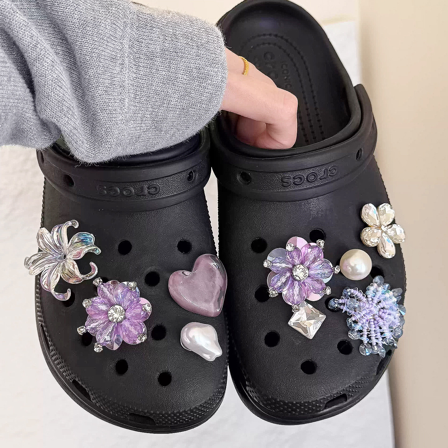 Mkop洞洞鞋配饰diy高级感鞋扣配件串珠钻爱心鞋花适配Crocs/Cross