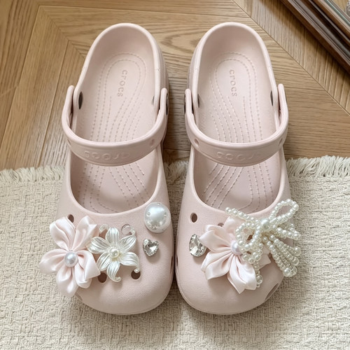 MKOP洞洞鞋配饰高级感鞋扣少女风珍珠蝴蝶结鞋花适配Cross/Crocs