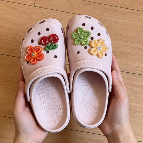 MKOP洞洞鞋配饰高级感鞋扣配件粉色花朵樱桃鞋花适配Cross/Crocs