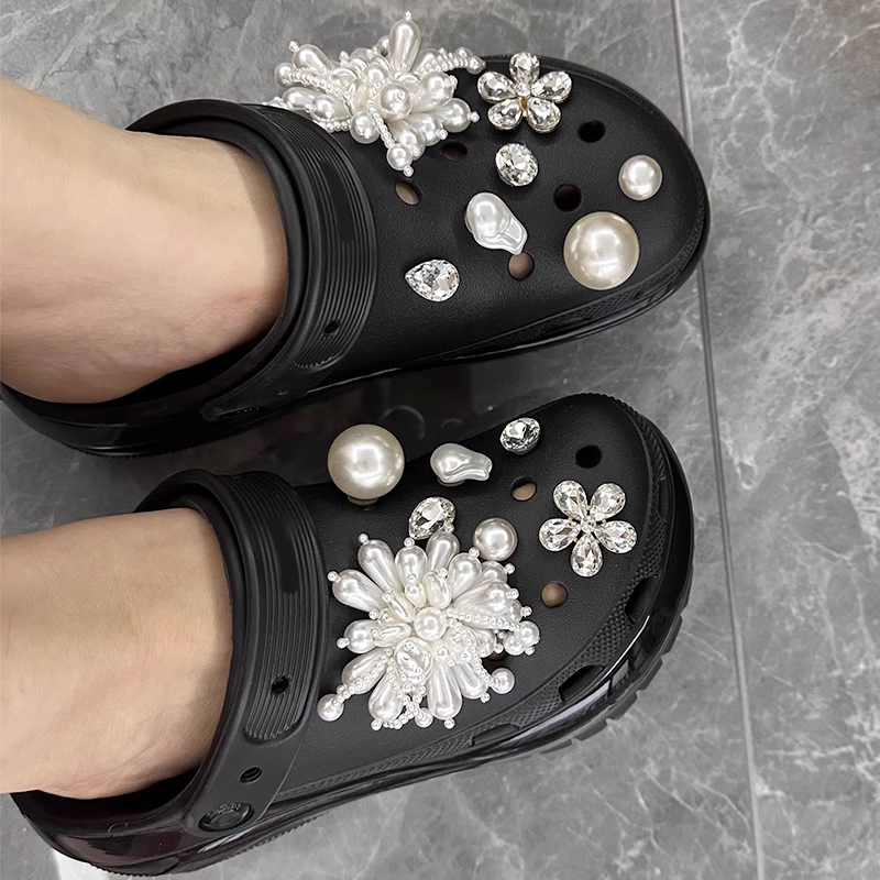 Mkop洞洞鞋配饰高级感鞋扣配 轻奢重工珍珠鞋花适配Crocs/Cross