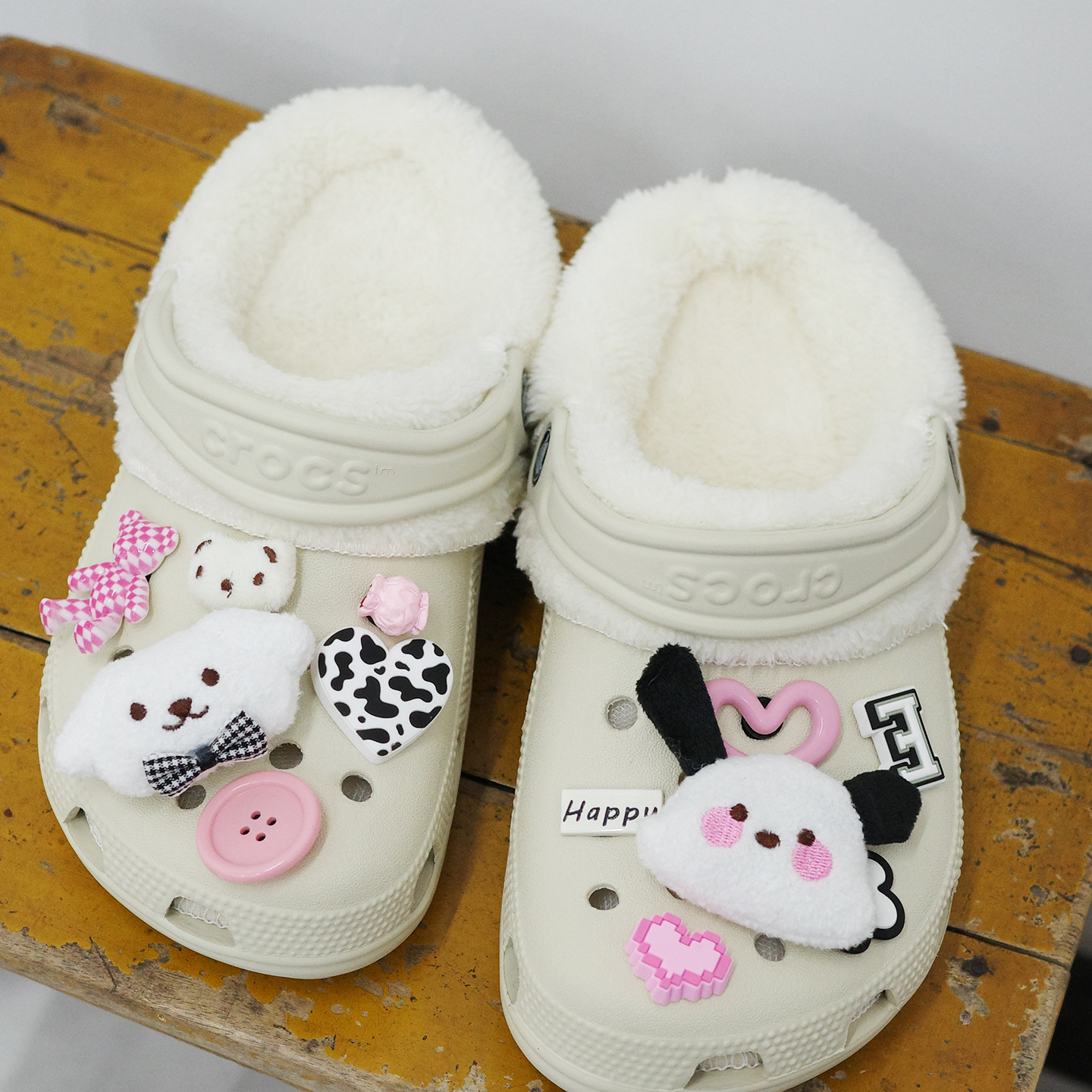 Mkop洞洞鞋内胆毛绒棉可拆卸冬天鞋花适配Crocs/Cross云朵泡芙