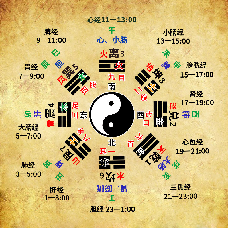 后天先天八卦轮盘易经五行八卦太极图挂画十二时辰经络挂图无框画