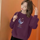 春秋款 百搭宽松显瘦休闲上衣女 时尚 纯棉圆领长袖 卫衣女小个子短款