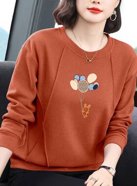 精品珠地棉卫衣女新款时尚韩版春秋季宽松显瘦百搭短款圆领上衣服