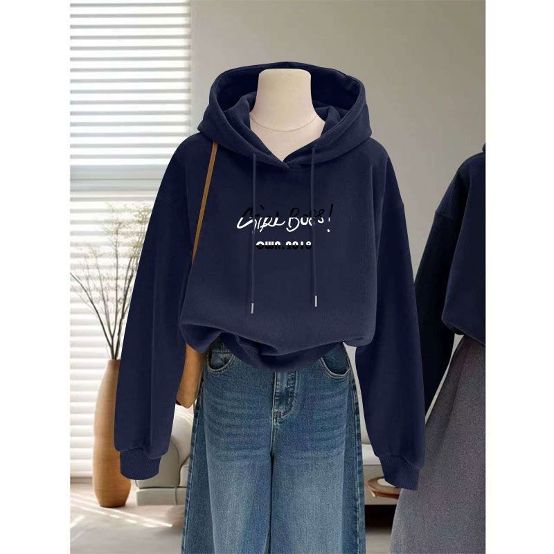 秋冬纯棉银狐绒加绒加厚短款连帽卫衣女时尚洋气百搭显瘦爆款上衣