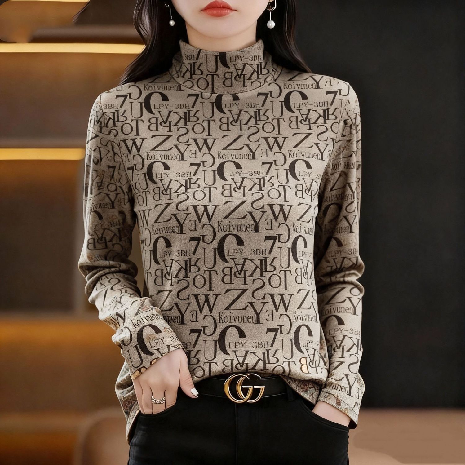 秋冬德绒磨毛保暖打底衫女