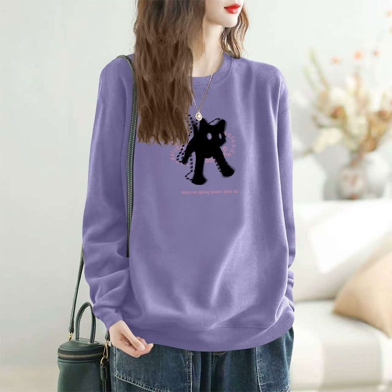 春秋女士纯棉长袖卫衣时尚新款洋气韩版百搭宽松显瘦慵懒风上衣潮