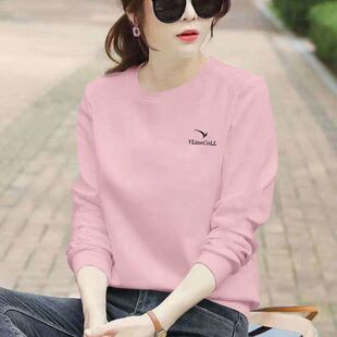 秋冬纯棉粉色长袖套头卫衣女时尚洋气新款百搭宽松遮肉显瘦上衣服