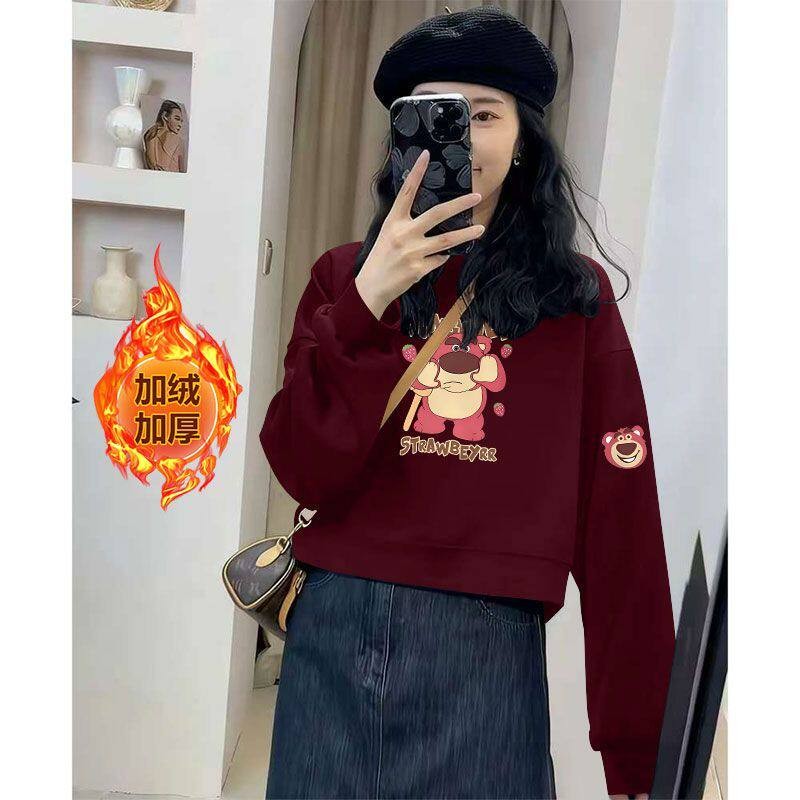 加绒加厚纯棉复合短款卫衣女