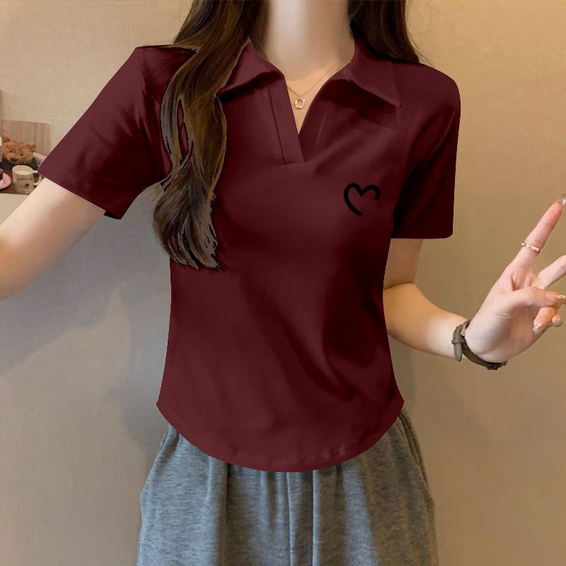 精品纯棉短袖polo衫女夏季时尚宽松百搭显瘦休闲翻领t恤女士上衣