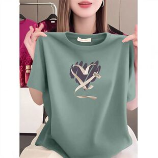 t恤女洋气减龄休闲百搭ins宽松气质简约通勤上衣 纯棉短袖 夏季 时尚