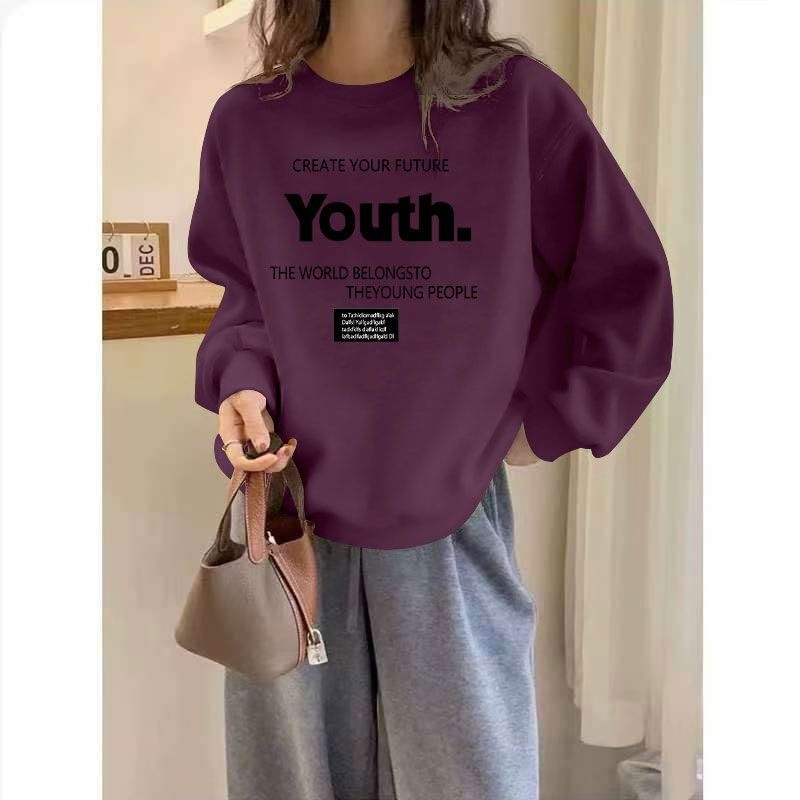 秋冬纯棉女士长袖薄款卫衣时尚洋气韩版百搭宽松显瘦慵懒风上衣潮