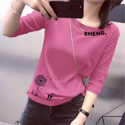 纯棉圆领长袖T恤女春秋季新款设计感简约百搭潮流大码宽松上衣女