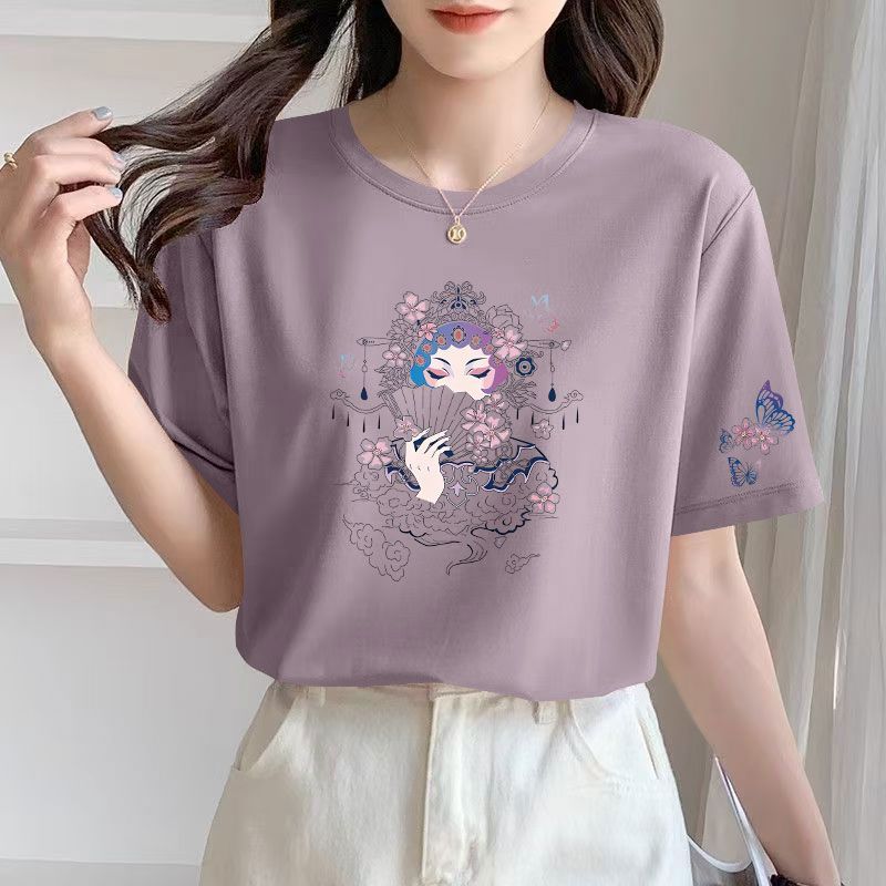 精梳纯棉女士短袖t恤女夏装新款显瘦洋气宽松大码遮肉上衣女ins潮