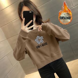 秋冬纯棉短款卫衣女加绒加厚韩版宽松显瘦百搭潮流高腰休闲上衣服