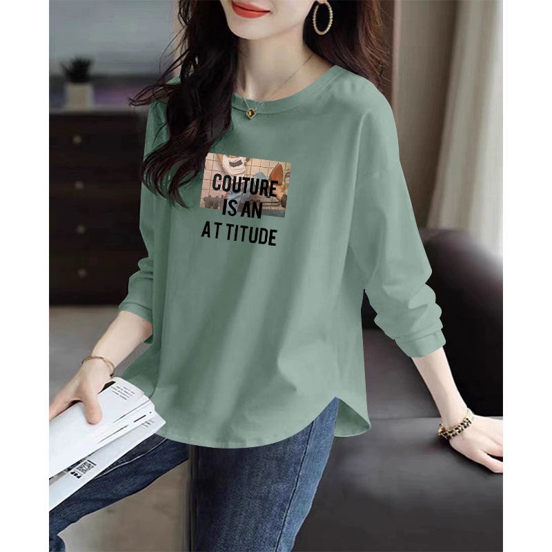 春秋新款纯棉长袖印花T恤