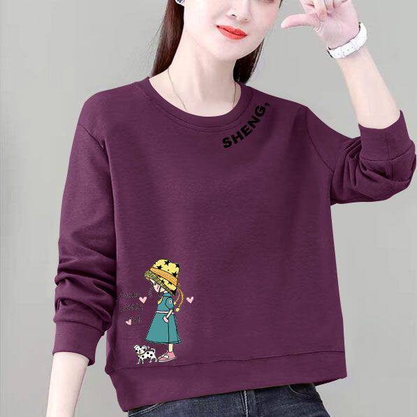 春秋女士纯棉短款高腰卫衣韩版宽松显瘦减龄印花小个子圆领外套潮