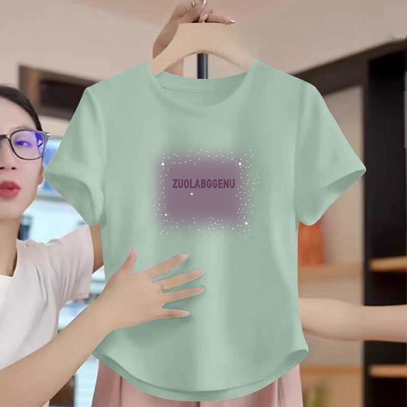 夏季女士纯棉短袖圆领印花T恤时尚新款韩版洋气减龄宽松显瘦上衣