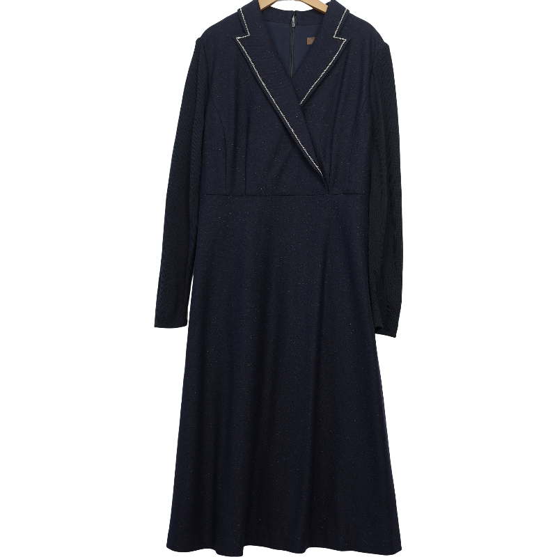 mt姿精选品牌女装高端时尚气质百搭藏蓝色连衣裙慕天姿a3-17069