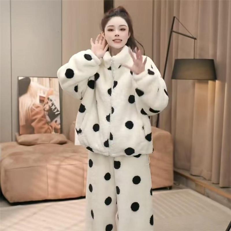 双面珊瑚绒睡衣女两件套2025冬季新款加绒加厚保暖休闲家居服厂家