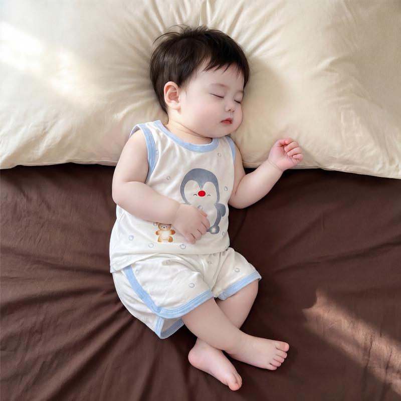 儿童睡衣夏季薄款男童宝宝家居服背心短裤套装透气空调服2026厂家