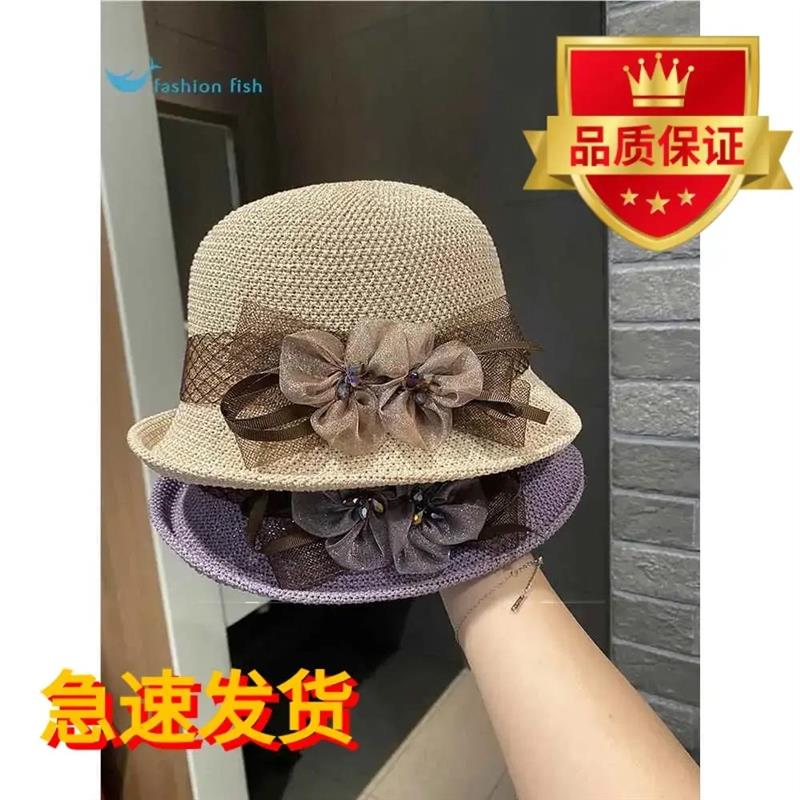 时尚英伦花朵礼帽女夏季遮阳防晒帽子法式卷边太阳帽户外网纱厂家