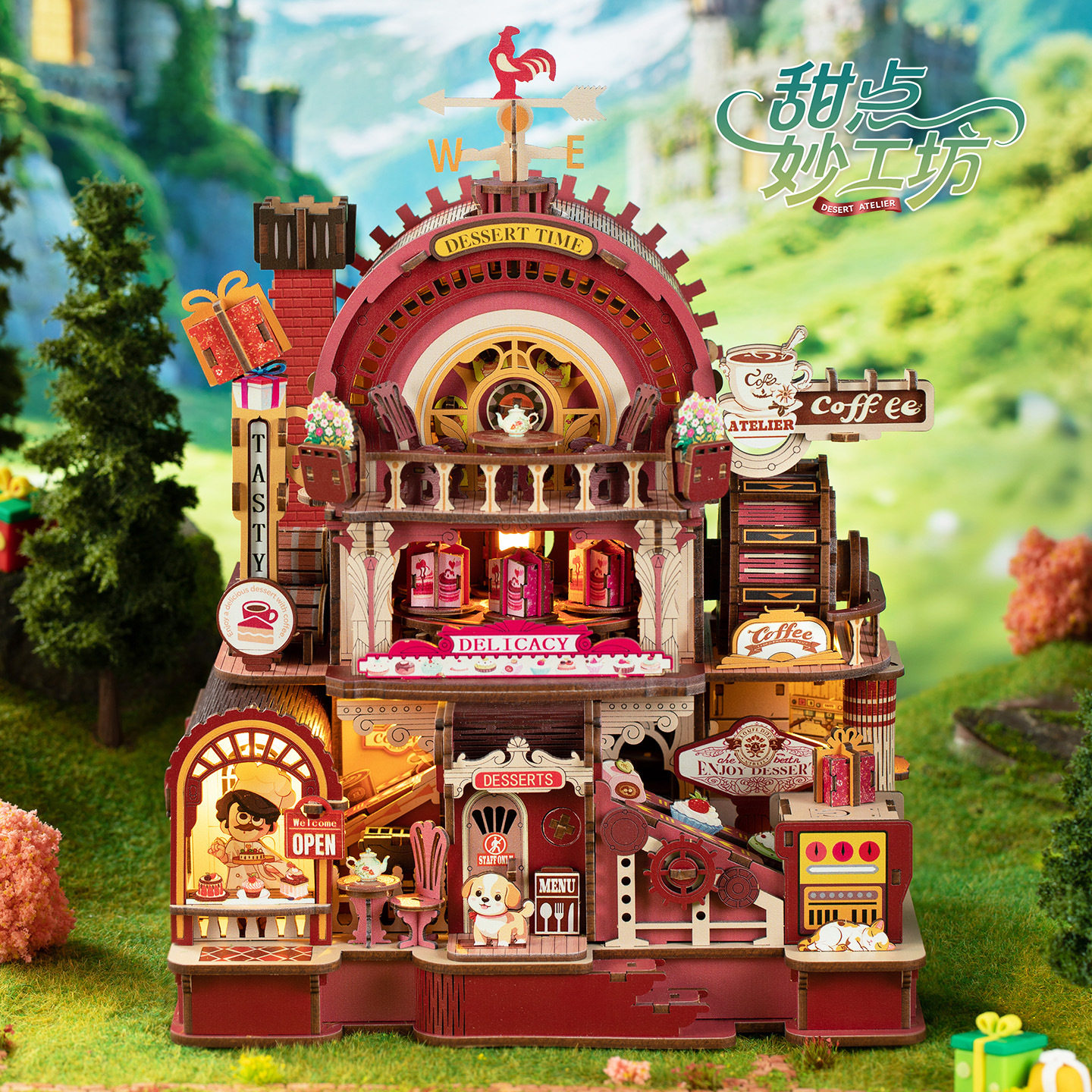 新品佳特甜点妙工坊手工diy木质小屋立体拼装音乐机械模型玩具女