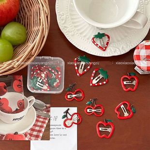 士多啤梨~草莓樱桃苹果bb夹超可爱甜美刘海夹发夹滴油红色系边夹