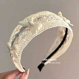 曰曰SAY 超仙复古高级感宽边镂空编织发箍小众气质蝴蝶结头箍发饰