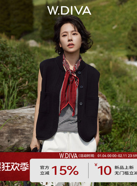 【通勤时光】黑色立领马甲毛衣无袖百搭慵懒风女装53C182469