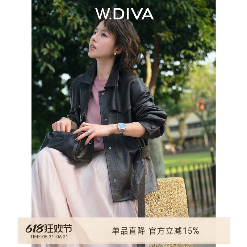W.Diva【掌控】西班牙进口羊羔泡皮宾霸里布复古港风皮衣魏老板