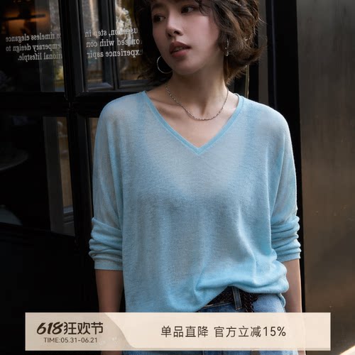 魏老板轻薄透气V领针织罩衫