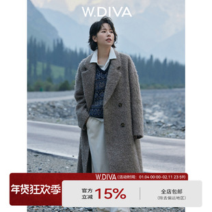 【沙丘】安哥拉山羊马海毛美拉德大翻领长款大衣女54C252746