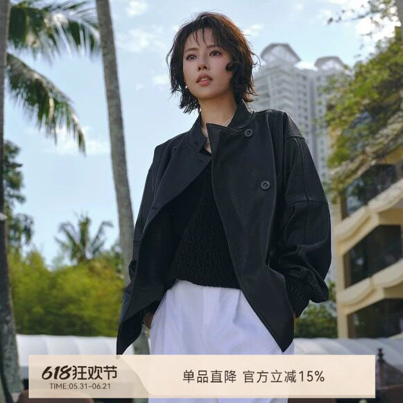 W.Diva【底气皮衣】进口黑色意大利H型头层山羊皮长袖外套魏老板